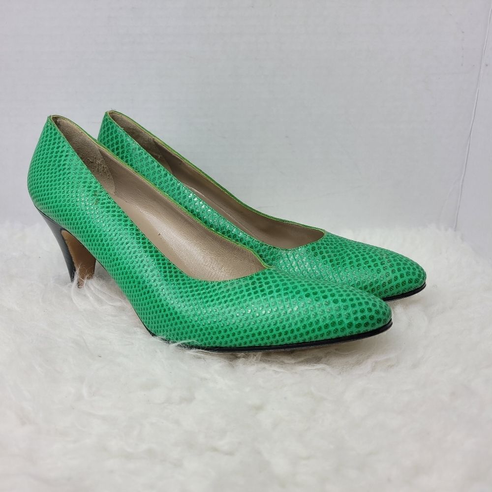 Salvatore Ferragamo Women's Shoes Size 9 Aaaa Green Reptile Skin Kitten Heel